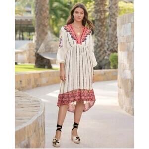 Sundance Amrita Story Dress XL Boho Embroidered Midi White Multicolor Festival